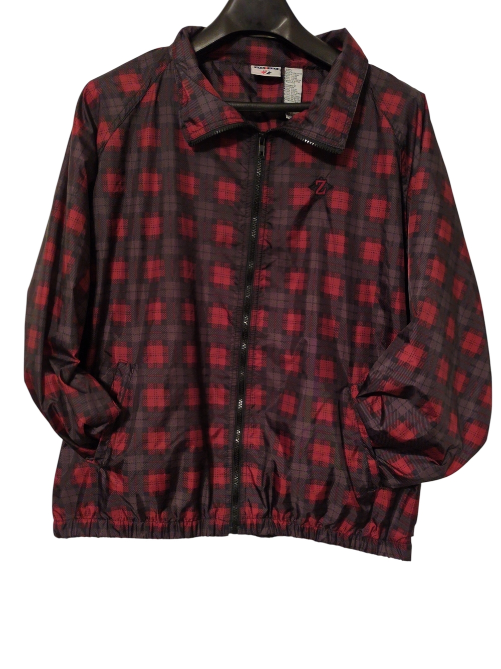 Vintage Jerzees Red and Black Plaid Full Zip Windbreaker Jacket L